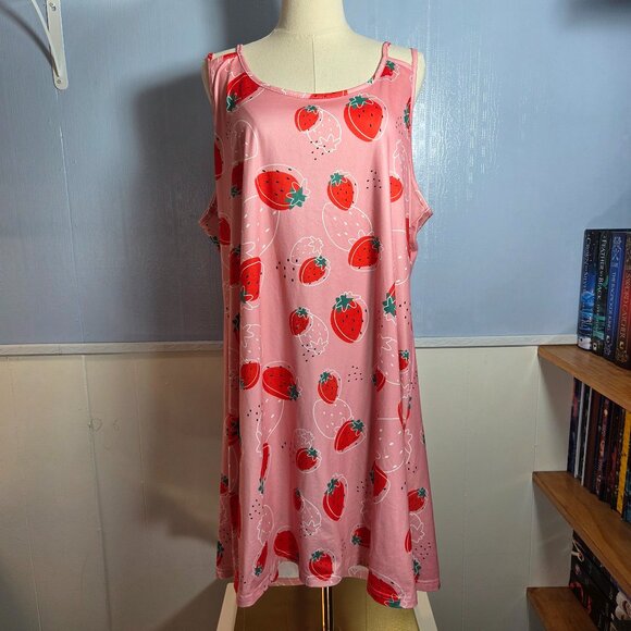 Unbranded 3XL Pink Strawberry Strappy Scoop Back Lightweight Summer Nightgown - Picture 1 of 9